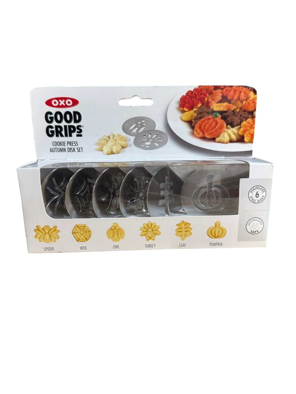 OXO Good Grips Cookie Press Autumn Disc Set Spider Web Owl Turkey Leaf Pumpkin